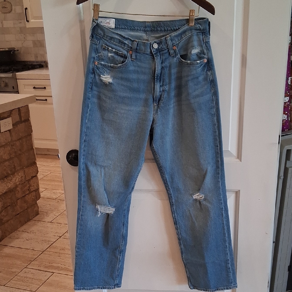 Like New Gap Loose High Rise Jeans Size 30/10R Light Distressed Wash